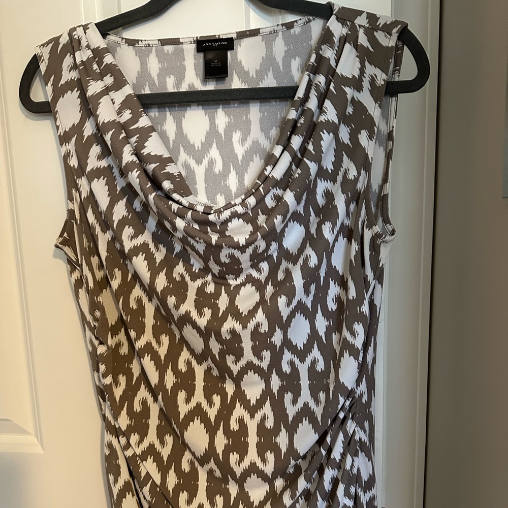 Ann Taylor cowl-neck blouse. Size medium. Taupe and off-white. EUC